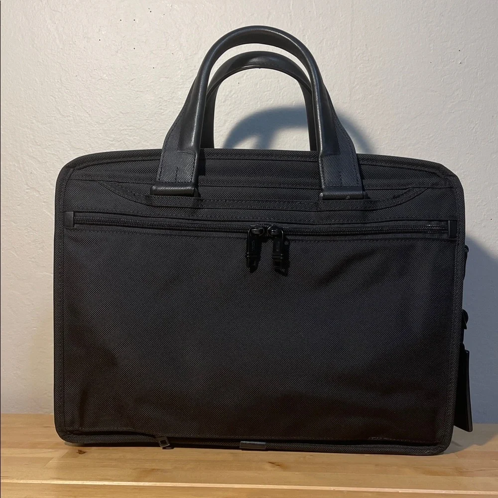 TUMI Alpha Expandable Organizer Laptop Briefcase Black Ballistic Nylon 15